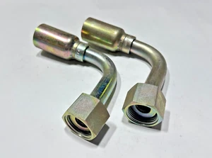 (2) 12U-A72 WEATHERHEAD Steel 3/4" Hose x 3/4" FEM SWVL Long Drop 90 DEG Elbow - Picture 1 of 6