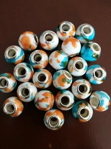 24 Stück - Europäisches Bettelarmband Perlen - Blau und Orange - Bild 1 von 4