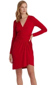 Ralph Lauren Size 16 Red Ruched Stretch Jersey Surplice Dress NWT $165 - Picture 1 of 13