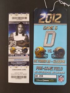 Original Vintage GB Packers vs. Rams 10/21/2012 Full Ticket & Field Pass