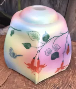 Vintage Czech Art deco glass lampshade hand painted oriental butterfly floral - Picture 1 of 10