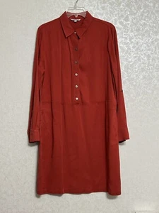 John Mark Red Button Up Roll Tab Sleeve Knee Length Collar Shirt Dress Pockets M - Picture 1 of 8