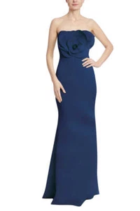 Badgley Mischka Strapless 3D Flower Crepe Mermaid Gown - Picture 1 of 2