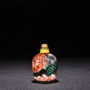 2.8 '' Old Chinese Qing Dynasty Pink color Pisces Snuff bottle - Picture 1 of 6