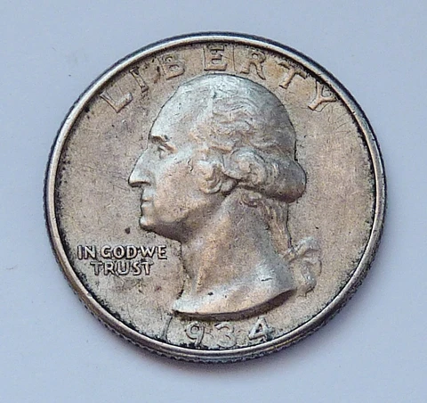 1934-P MEDIUM MOTTO VARIETY ~ U.S WASHINGTON QUARTER ~ EXTRA FINE PLUS CONDITION Cover