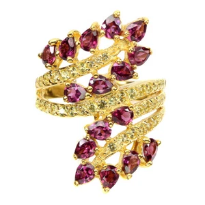 925 Anello Argento Sterling Pera Rodolite Granato Zaffiro Gemma Gioielli Sz 8.5 - Foto 1 di 9