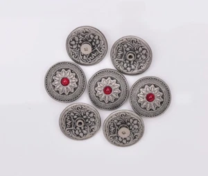 10PC 25MM Vintage Silver Flower Turquoise Rope LeatherCraft Saddles Belt Conchos - Picture 1 of 9