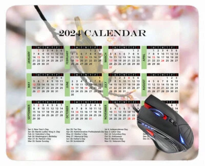 2024 Calendar Mouse Pad with Holidays,Begonia Red Rectangle Gaming Mouse Pads - Image 1 of 4