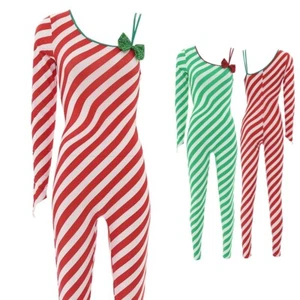 Womens Bodysuit Festivals Candy Cane Jumpsuit Bodycon Unitard Stage Performance - Picture 1 of 37