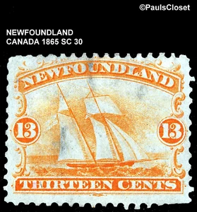 CANADA NEWFOUNDLAND  1865 SC 30 FISHING SHIP ORANGE 13¢ UNG F/VF - Picture 1 of 2