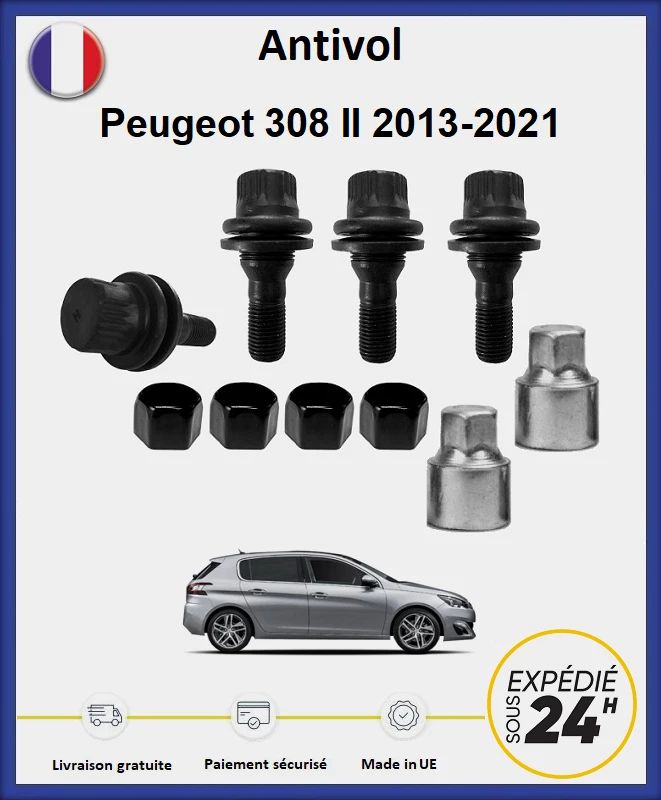 Dadi Antifurto Di Ruote Nero Peugeot 308 II 2019-2021 Foto 1 de 1