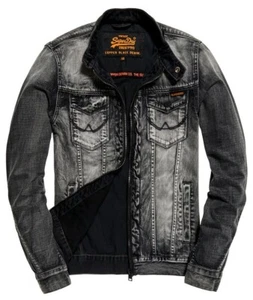 Superdry Destroyed Giacca da motociclista in denim grigio da uomo - Medium - Foto 1 di 6