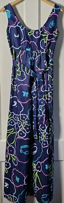 VTG 70's Dress Handmade Women 34"-Chest Blue Pink Green Floral Hawaiian Maxi - Image 1 of 4