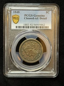 1848 Braided Hair Large Cent 1c Cleared AU Details - Picture 1 of 3