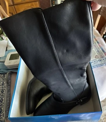 Mujeres Negro Hasta la Rodilla Tacón Bajo con Dos Cremalleras Laterales Moda Botas Talla 8W Foto 1 de 4