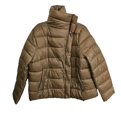 Chaqueta Tahari Mujer XL Tostada Asimétrica Acolchada Puffer Embalable Cremallera Completa Nylon Foto 1 de 4