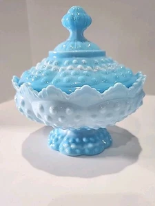 Fenton blau & weiß Schlacke Glas Schuhnagel bedeckt Süßigkeiten Schale  - Bild 1 von 8