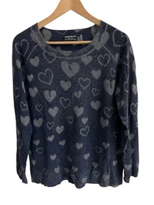 REPEAT 100% Cashmere Love Sweater Hearts Navy Blue Size 38/ S Heartbreaker Soft - Picture 1 of 7
