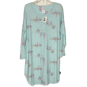 Baxter & Wells Intimates Night Shirt/Gown Aqua Blue Whimsy Cats Print OSFA - Picture 1 of 5