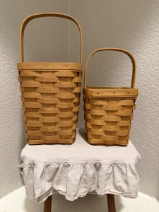 2 Longaberger mittelgroße und große Klammerkörbe handgewebt mit Einlagen - Bild 1 von 23