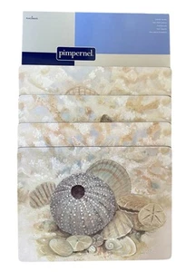 PIMPERNEL, SET OF 4, "BEACH PRIZE" CORK-BACKED PLACEMATS. Shells Sand - Picture 1 of 5