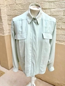 Blusa de seda pura pliegues anchos preciosa camisa eau de nil pistacho menta talla 36 - Imagen 1 de 1