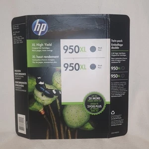 2 OEM Genuine HP 950XL Black Ink Cartridges 2 Pack  Exp April 2018 NEW OPEN BOX - Picture 1 of 5