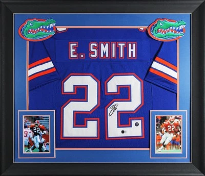 Jersey Florida Emmitt Smith Auténtico Firmado Azul Estilo Profesional Enmarcado BAS Testigo Foto 1 de 2