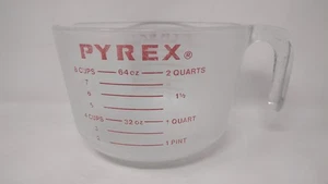 Pyrex ciotola/tazza di misurazione in vetro 8 tazze/2 qt/64 oz metrica scritta rossa (LEGGI!!) - Foto 1 di 7
