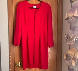 VINTAGE RED BREAKIN’ LOOSE DRESS FULL BUTTON FRONT LONG SLEEVE SHEATH SIZE 8 - Picture 1 of 6