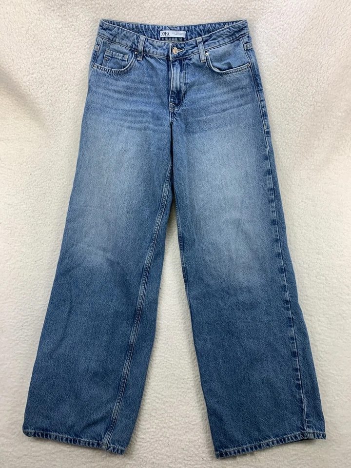Zara Wide Leg Denim Jeans Women’s Size 2 Dark Blue Cropped Pants - Image 1 of 4
