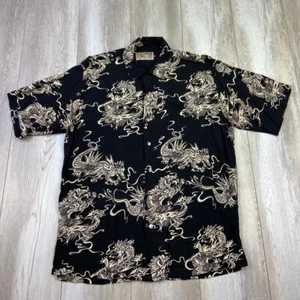 VINTAGE Tori Richards Shirt Mens Medium Black Dragon Button Up Hawaiian Men - Bild 1 von 12