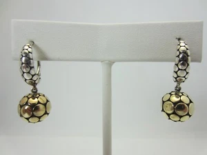 John Hardy Kali Ball Dot Dangle Sterling Silver 18k Gold Earrings - Picture 1 of 17