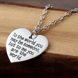 Valentine’s Day Gift for Wife Mom Girl You are My World Heart Necklace - Picture 1 of 4