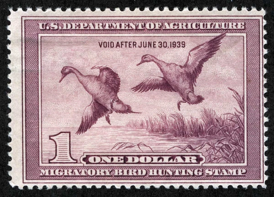 US Sc RW5 Violet $1.00 1938 MNH Original Gum Duck Stamp - Image 1 of 1