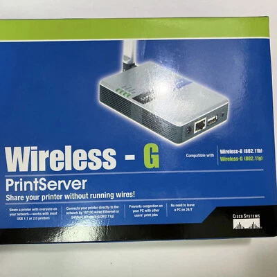 PRINT SERVER WIRELESS-G For USB 2.0 WPS54G 2.4GHz 802.11g SEALED Linksys New Opn - Image 1 of 4