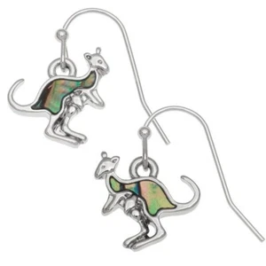 Kangaroo with Joey Hook Earrings Paua Abalone Shell Silver Fashion Jewellery - Picture 1 of 4