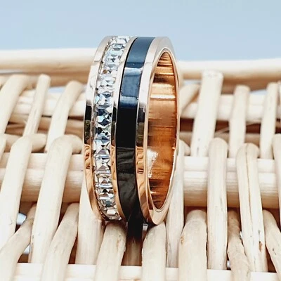 Womens Wedding Ring Rose Gold Titanium Engagement Ring CZ Titanium Wedding Band - Image 1 of 4