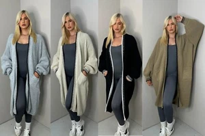Damen gestrickte übergroße Strickjacke Damen Ballonärmel Stich lange Maxi Cardigan - Bild 1 von 9
