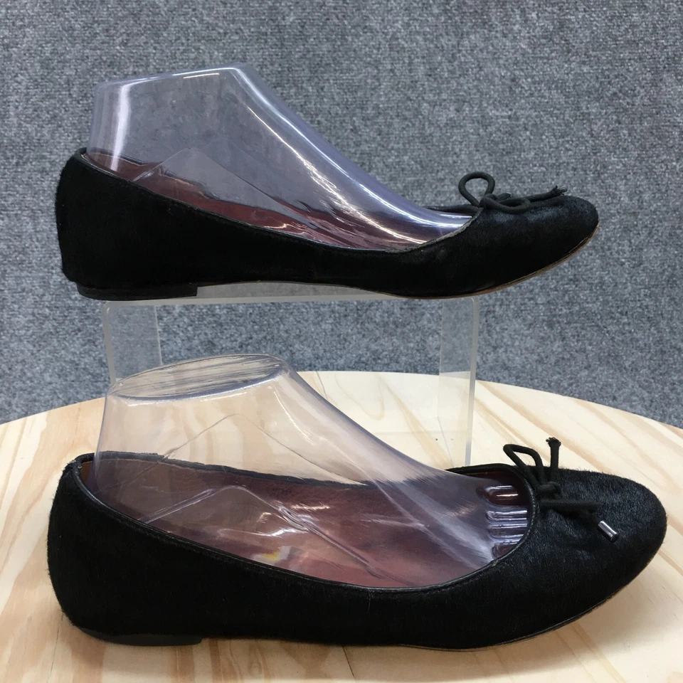 Галогенные туфли женщин 8,5 M бант повседневный комфорт поскользнуться на балетки черный мех - Изображение 1 из 4