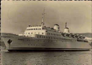 DDR Postkarte ~1961 Eisenbahn-Fährschiff MS SASSNITZ mit Bordpost Schiffsstempel - Imagen 1 de 2