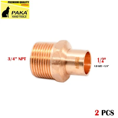 1/2" C x 3/4" Male NPT Threaded Copper Adapters ( 2 PCS ) - Image 1 of 2