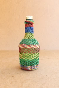 Antique Vintage Bottle Flask Hand Wrapped Demijohn Old School Retro Decor 1970s - Picture 1 of 7