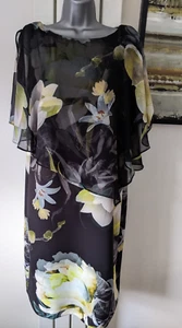 Ladies ROMAN layered summer dress black with white green rose print size 18 - Picture 1 of 12