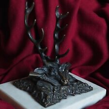 Antique Bronze Hunter Trophy Deer Antler Stag Skull Rifle Pen Key Holder Desk XX