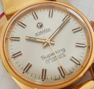 NOS Roamer Superking hand winding Gold Plated Watch, Rare Vintage, Bentex strap - Picture 1 of 6