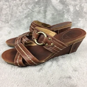 Frye Wedge Sandals Lynn Slides Brown Leather Womens 7 - Imagen 1 de 13