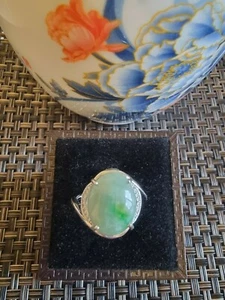 Genuine Point Green 5.5ct Jadeite Jade (Type A) 925 Silver Ring SIZE Adjustable - Picture 1 of 12