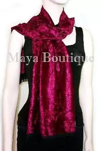 Burgundy Crush Velvet Scarf with Fringes Maya Matazaro MADE IN USA - Picture 1 of 3