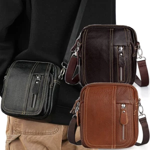 Man Mini Genuine Leather Messenger Shoulder Bag Purse Small Waist Crossbody Bags - Picture 1 of 23